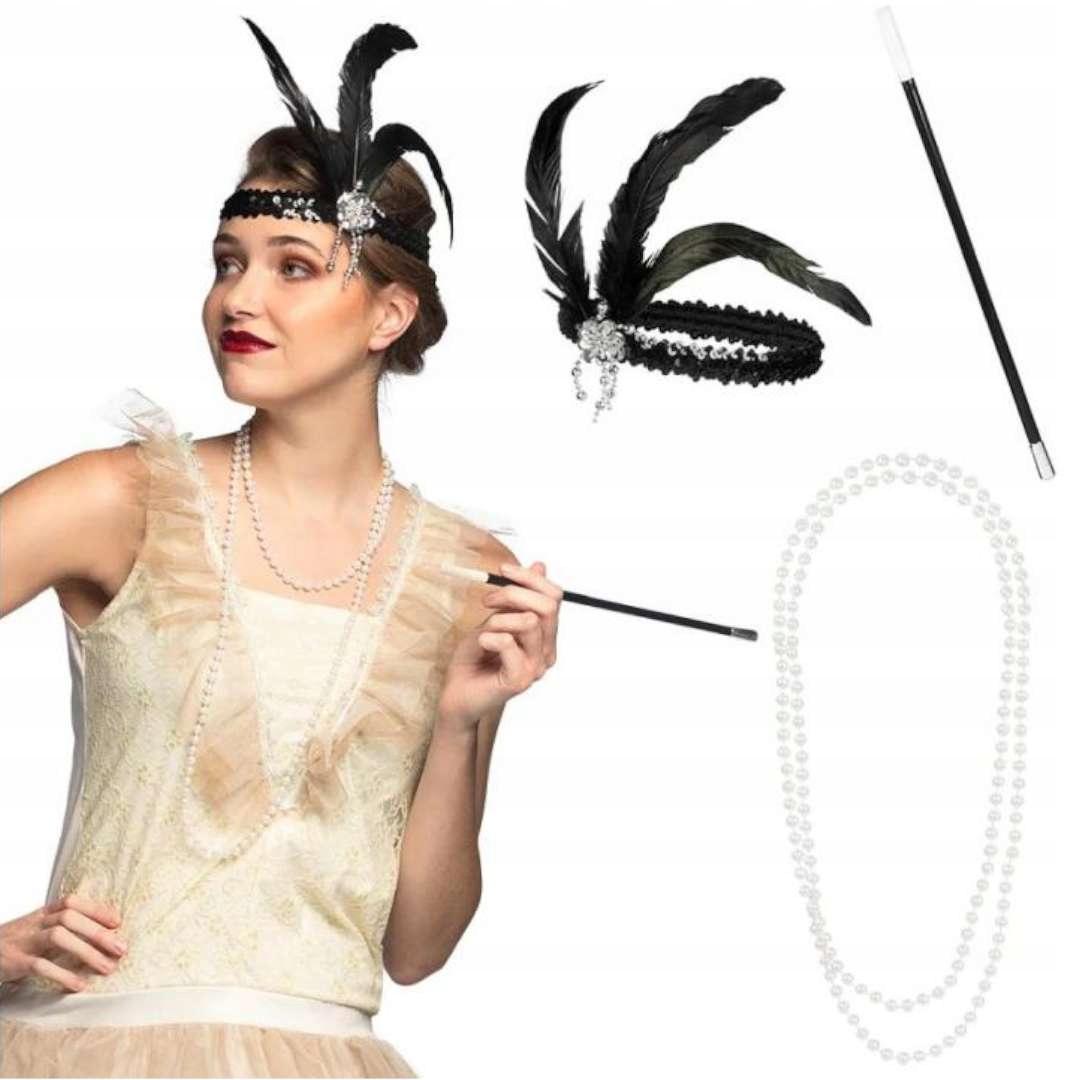 Zestaw retro FLAPPERKA opaska naszyjnik cygaretka KABARET teatr lata 20 30