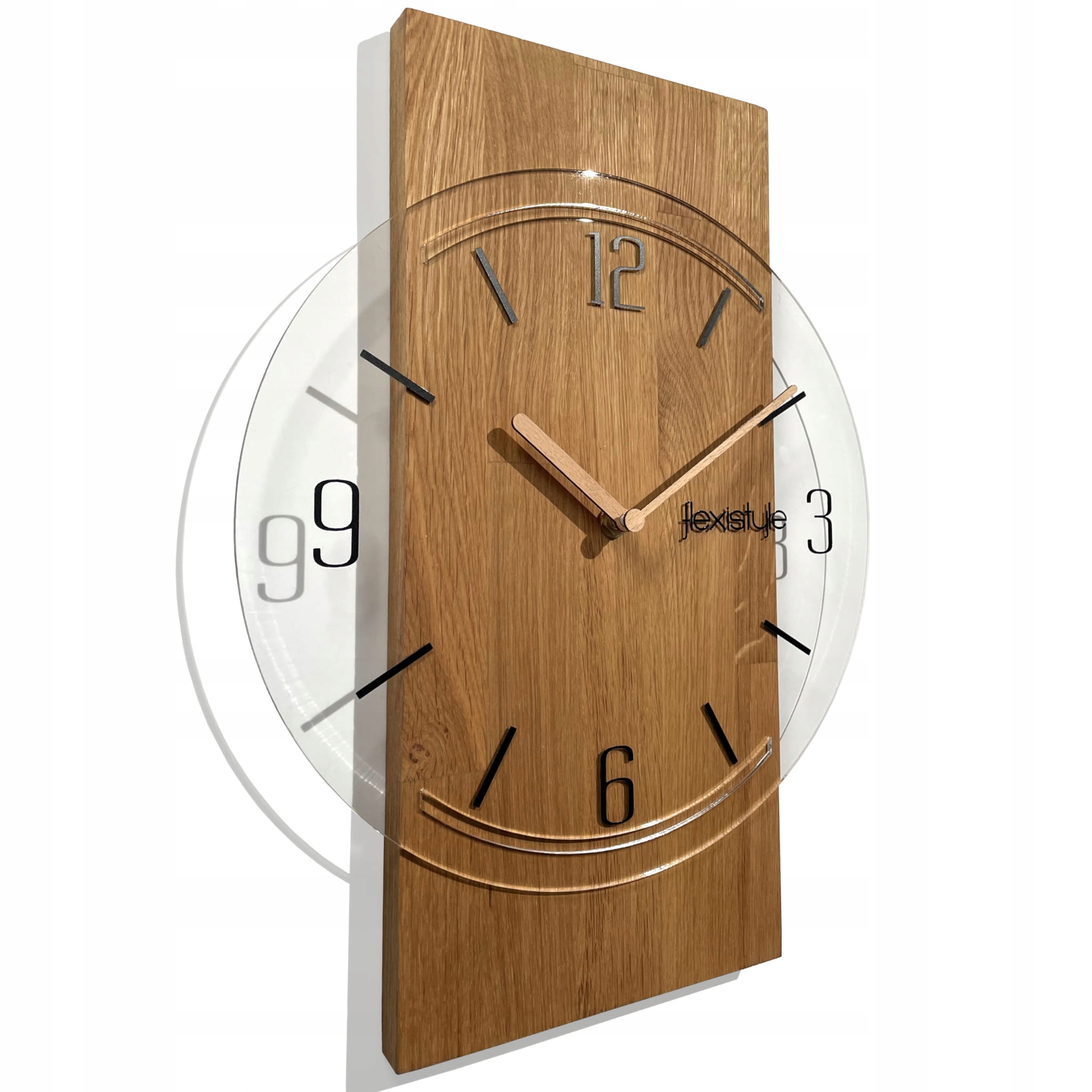 Dřevěné nástěnné hodiny Geometric 40 cm průhledný ciferník tiché do obýváku