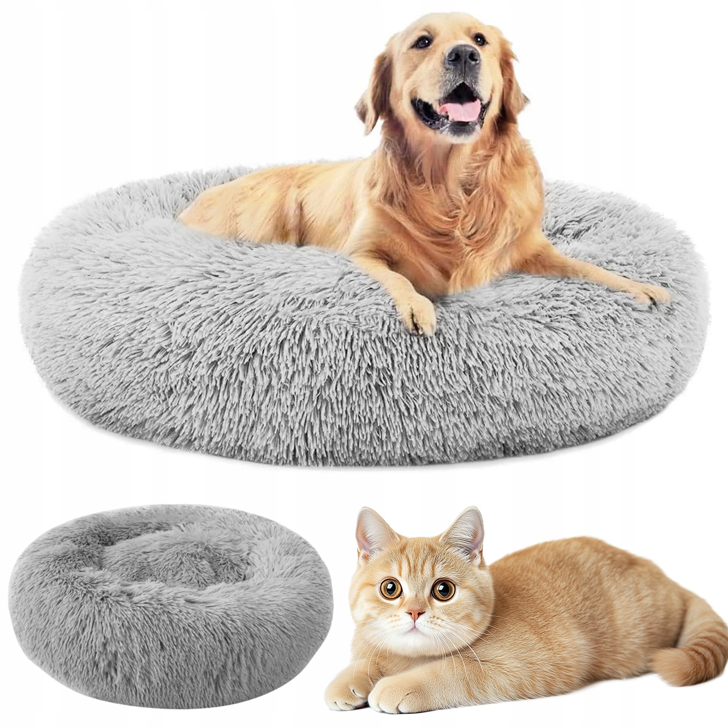 Levně Kulaté Pelíšek Pro Psa A Kočku Plyšové 60X60 CM L Šedé Pro Zvířata