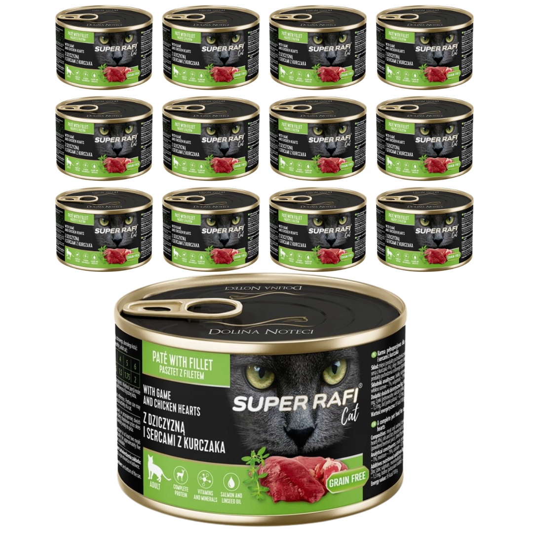 Levně Rafi Cat Krmivo mokré se zvěřinou a kuřecími srdíčky 185 g x 12 ks