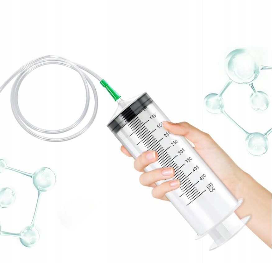 Duża strzykawka cewnikowa 500 ml wąż 1 m adapter