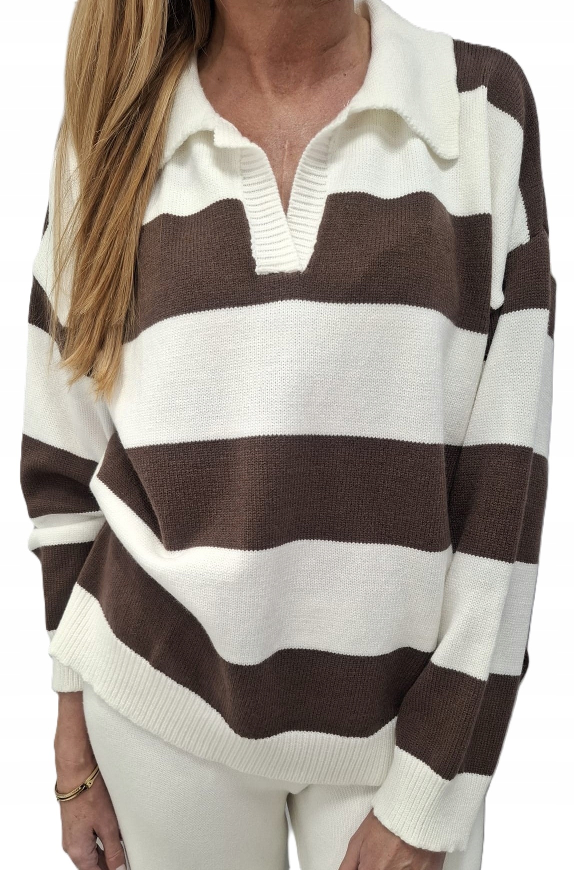 Cocomore Svetr s límcem Polo Bílý Hnědé pruhy Novinka