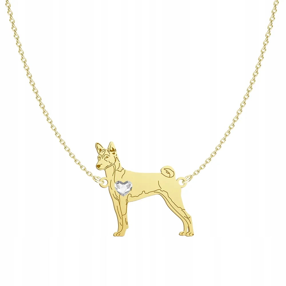 Zlatý náhrdelník se psem plemene Basenji 925 Dárek Žena Gravírování Bonus