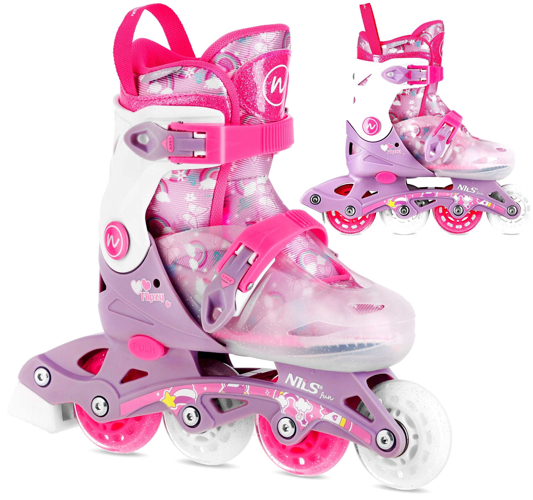 Wrotki Rolki 2w1 Dla Dzieci Regulowane Rozmiar 27-30 Różowe Koła Kauczukowe