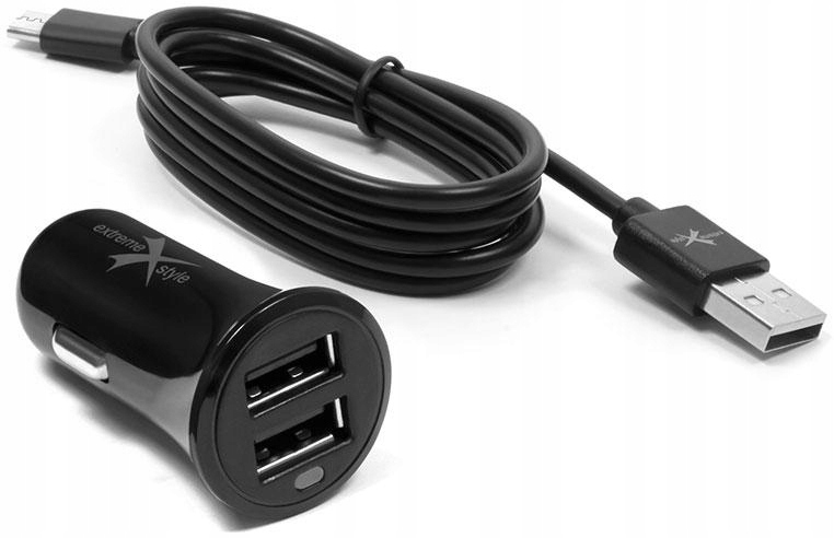 

Ładowarka samochodowa eXtreme 2xUSB +microUSB 1m