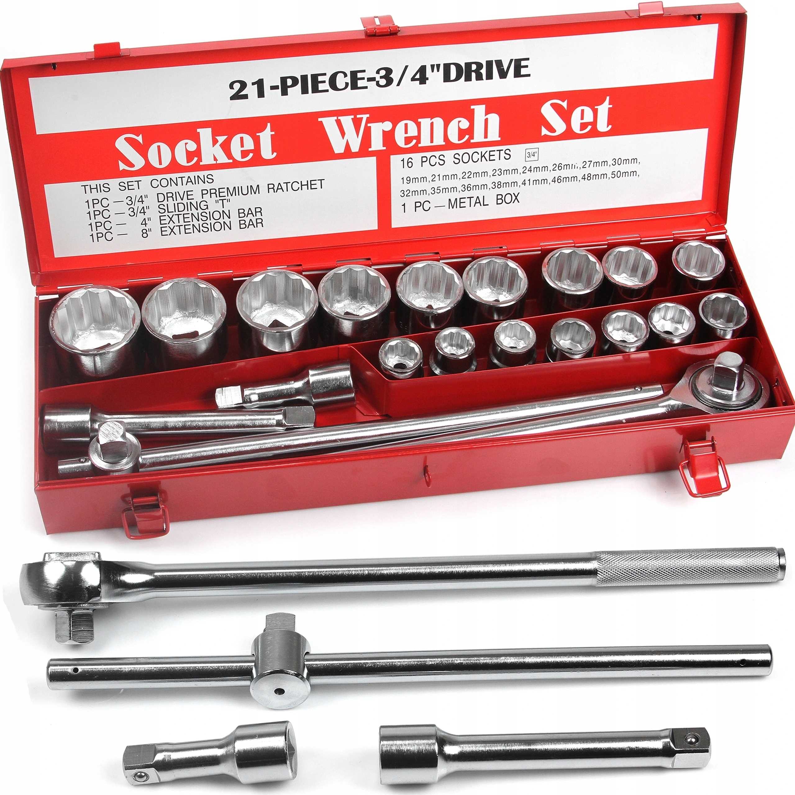 Nástrčné Kľúče 21KS 19-50MM 3/4" Metal Mar-pol V Kufríku