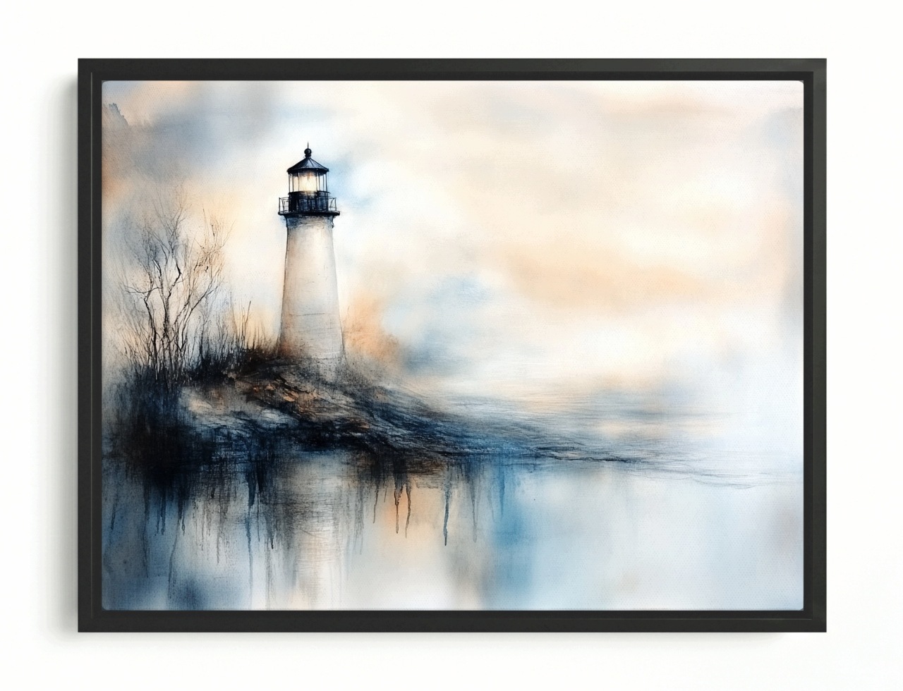 Rám Na Obraz Americká Krabička Krajina Voda Pobřeží Moře Maják Mlha 80x60