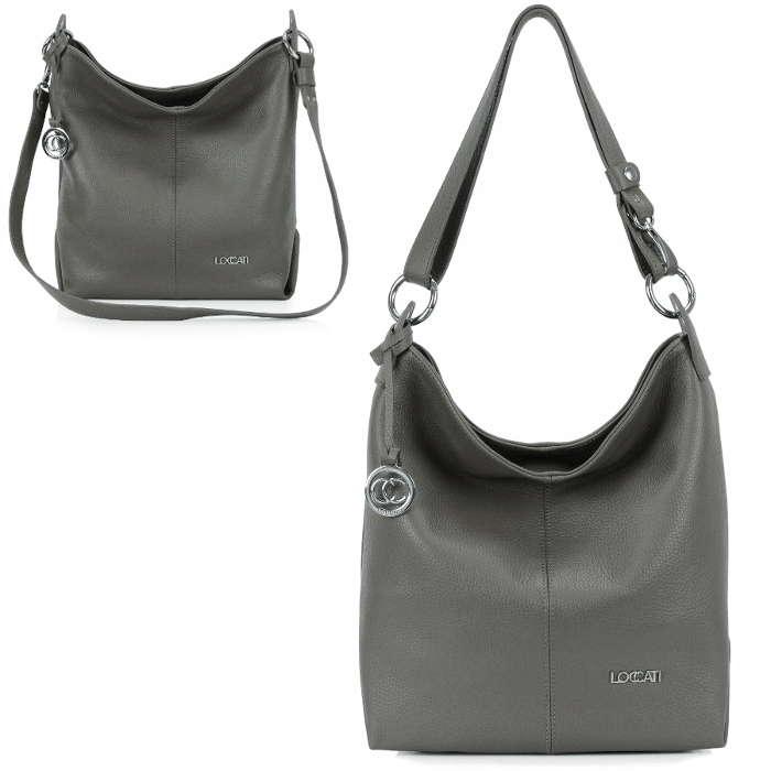 

Włoska torebka damska skórzana na ramię szara