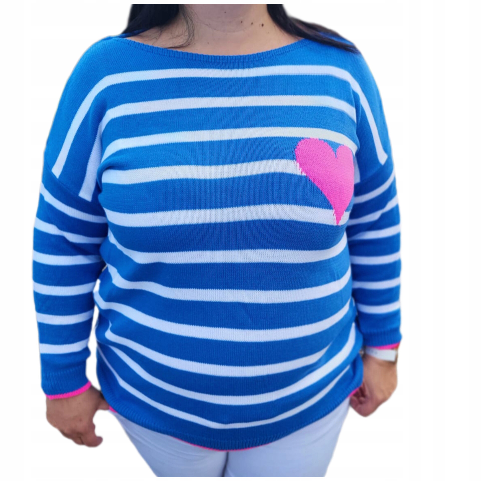 Sweter w pasy z serduszkiem plus size 46, 48, 50 Linia plus size (duże rozmiary)