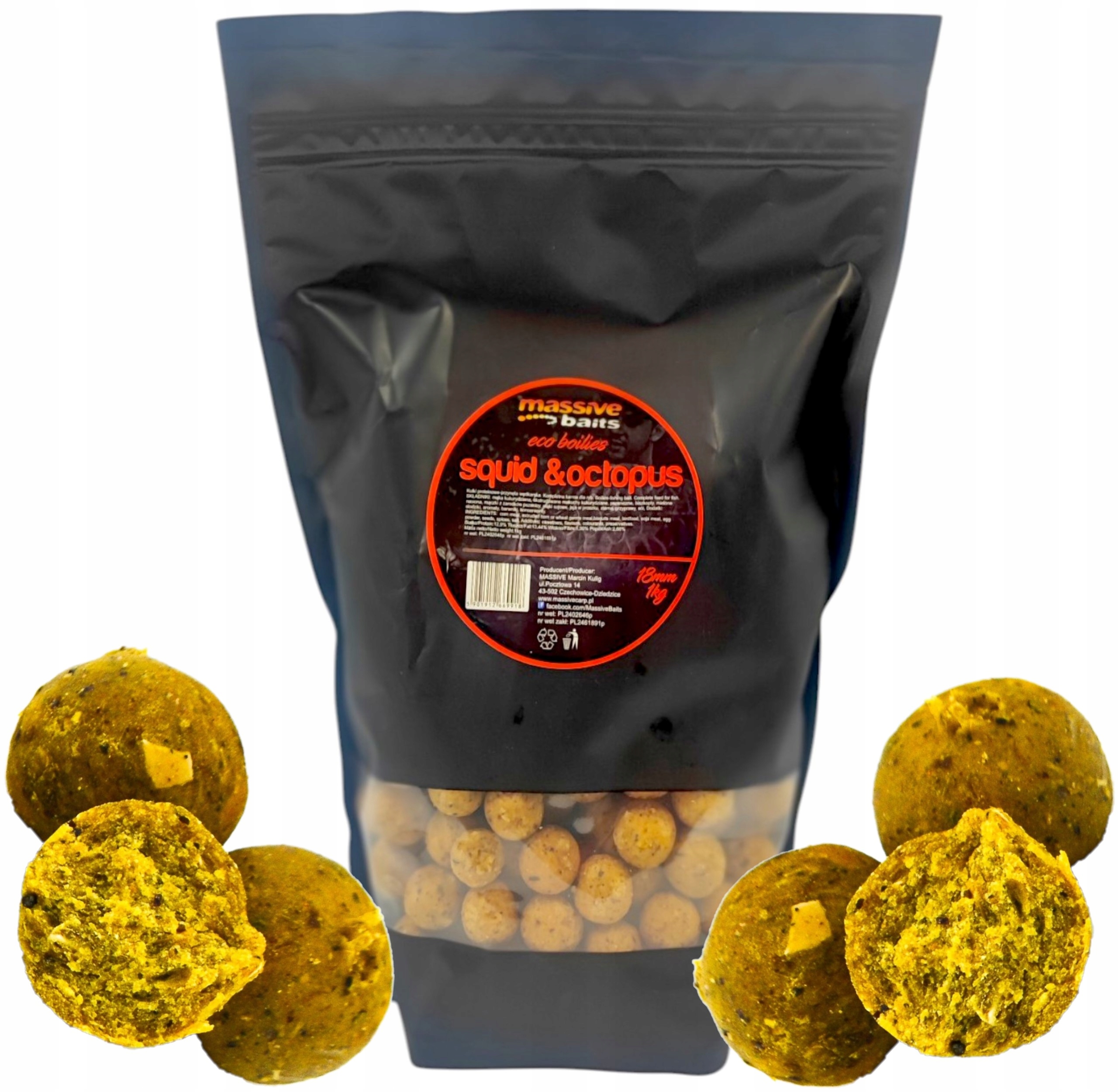 Kulki Proteinowe 18mm 1kg Massive Baits Squid Kałamarnica Eco Boilies