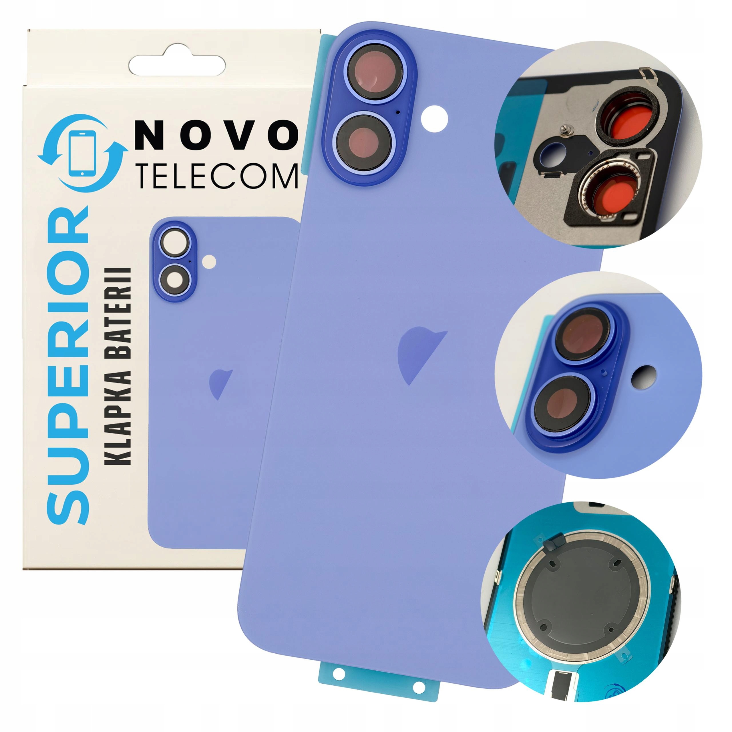 Klapka Baterii Niebieska do iPhone 16 Plecki Szkło Panel Tył