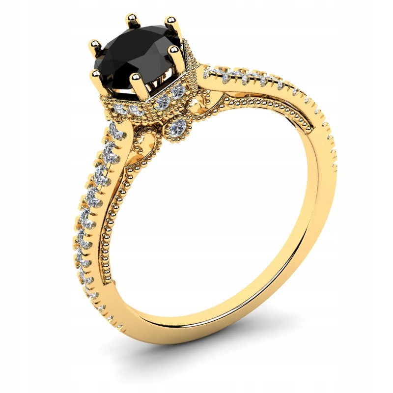 

Pierścionek Złoty Królewski Styl Z Czarną Cyrkonią