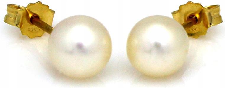 Zlaté náušnice 585 dámské s perlou 6 mm na tyčince jako dárek, módní vzor