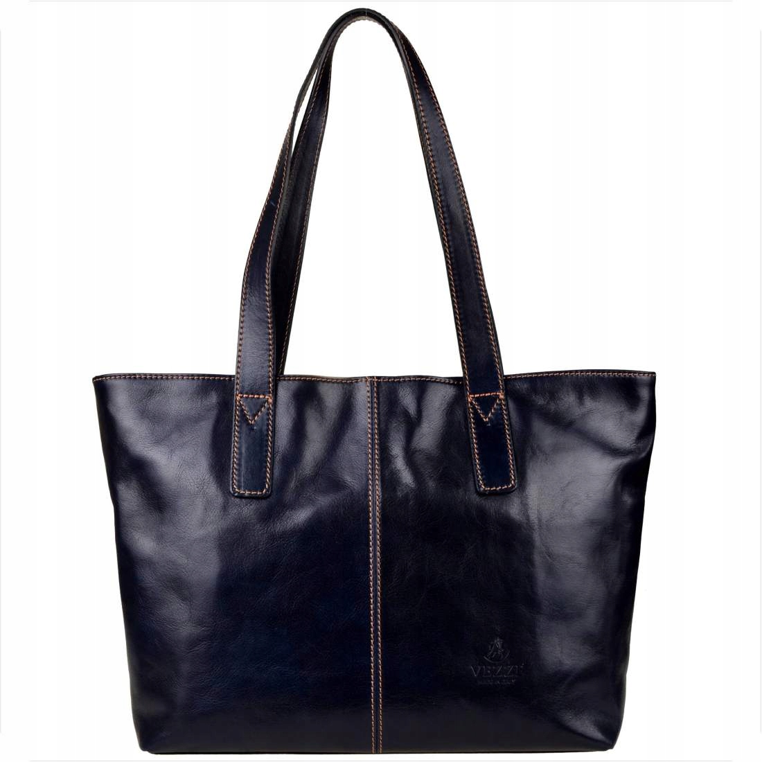 Kožená kabelka shopper XL modrá Vezze