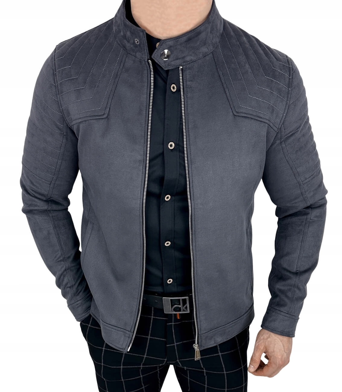Kurtka biker zamszowa meska szara M-7196 Stylovy L