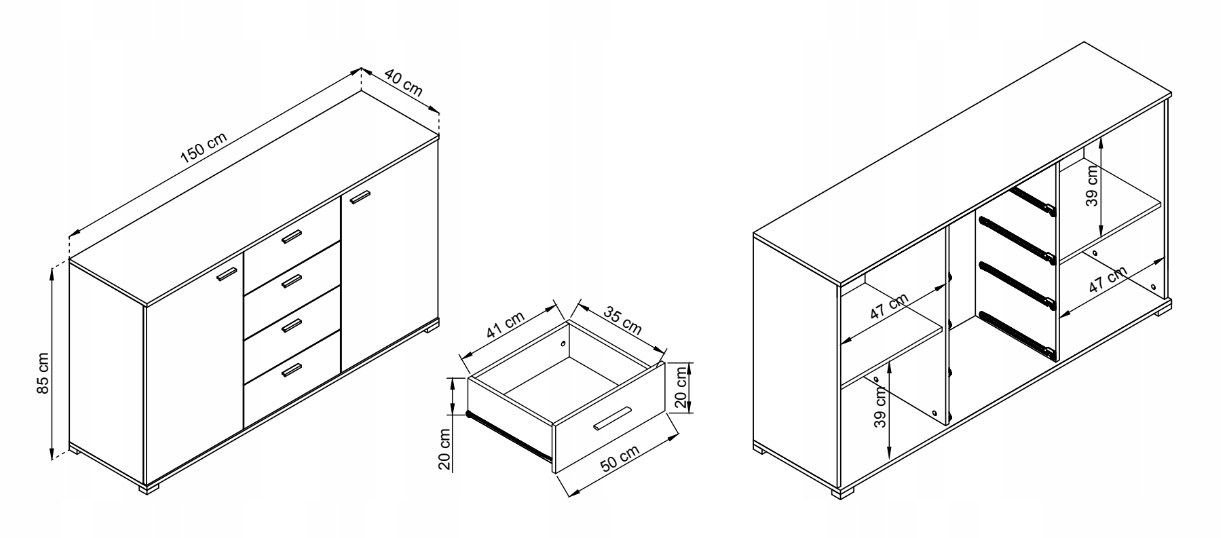 Duża pojemna komoda 150 cm biały mat 4 szuflady Marka MP