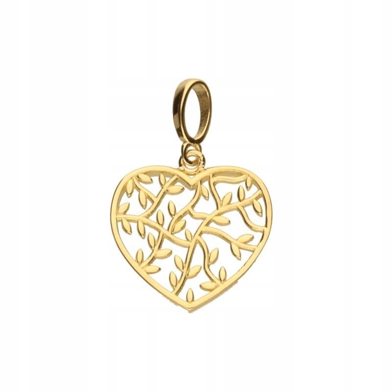 Zlatý přívěsek srdce ažurové 14K zlato 585 módní vzor s větvičkami a lístky