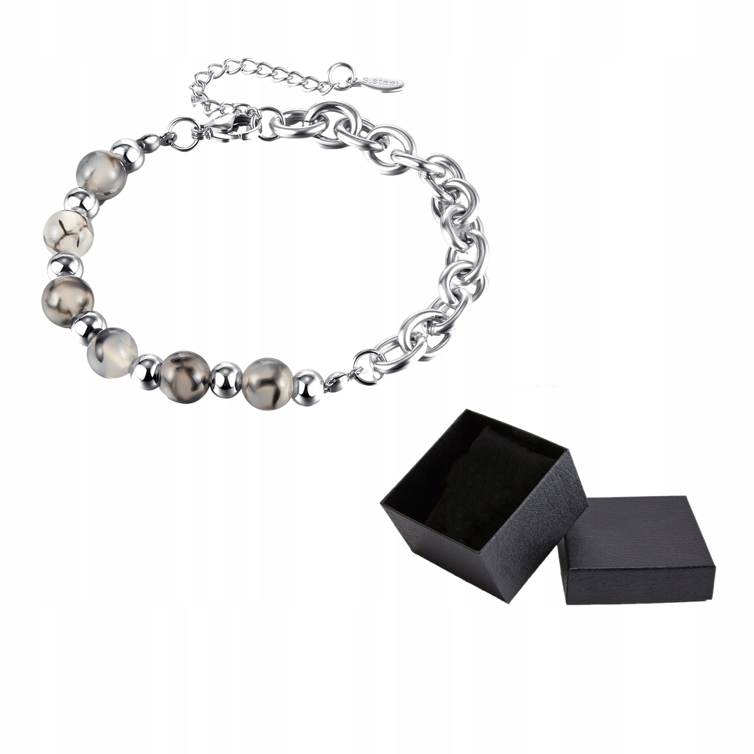 Stříbrný náramek Řetízek Ocel Chirurgický Kámen Drangonstone Krabička