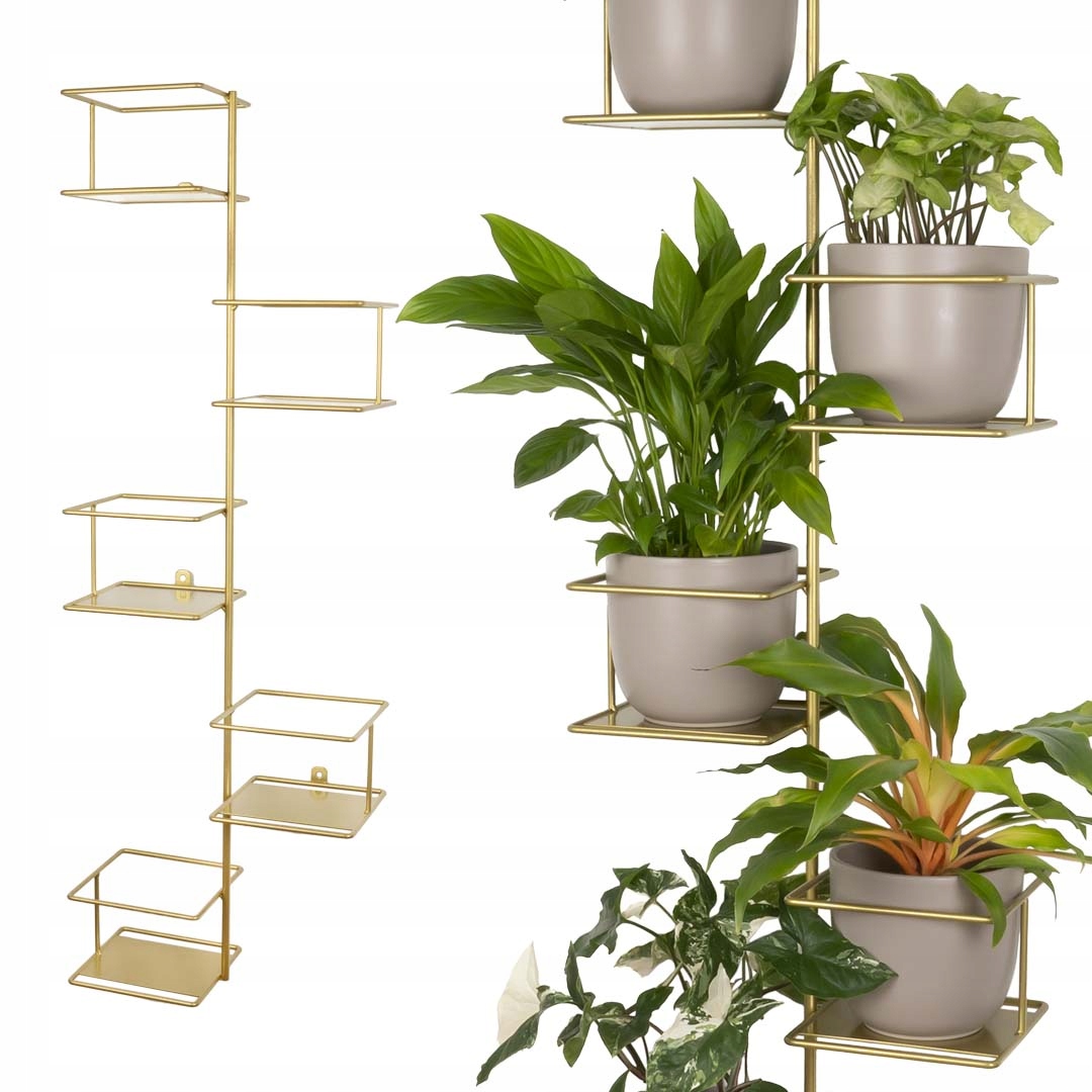 Držiak Na Kvetináč Džungľa 3 nástenný, závesný na 5 rastlín, zlatý, výška 108 cm