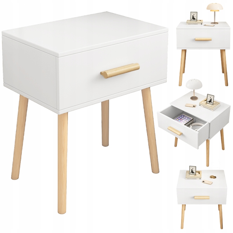 Noční Stolek Bílý Stolek Se Zásuvkou Skandinávský Glamour Do Ložnice Obývacího Pokoje