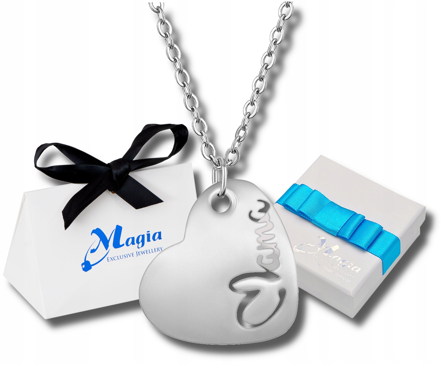 

Srebrny Damski Naszyjnik Serce Mama Dziecko Grawer