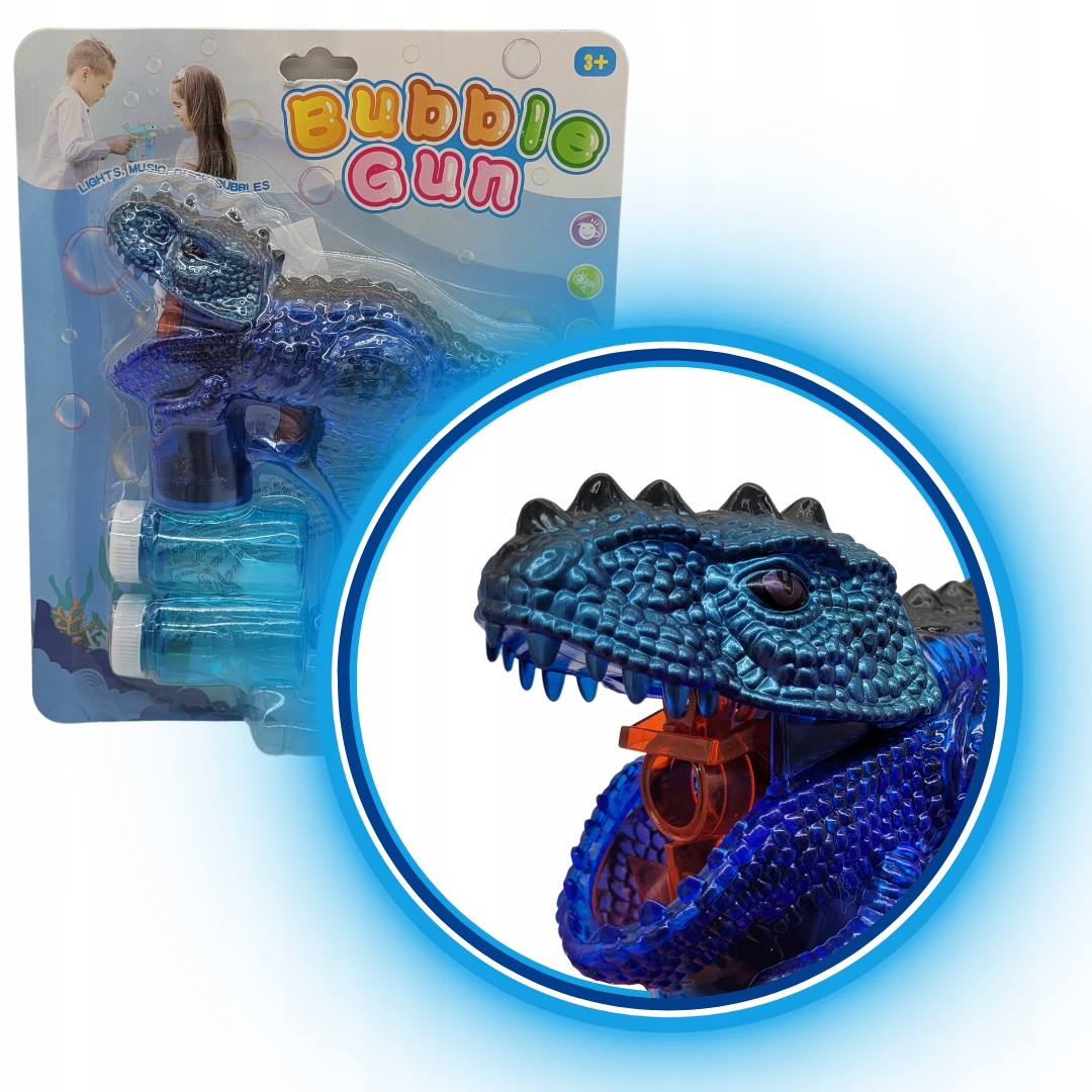 APARAT DO BANIEK DINOZAUR niebieski BAŃKI 2 płyny