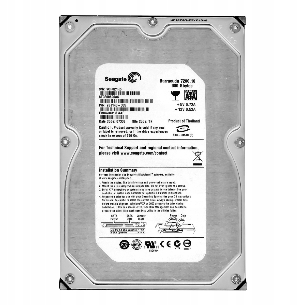 Seagate Barracuda 7200.10 300GB 7.2K 16MB Sata II 3.5'' ST3300620AS
