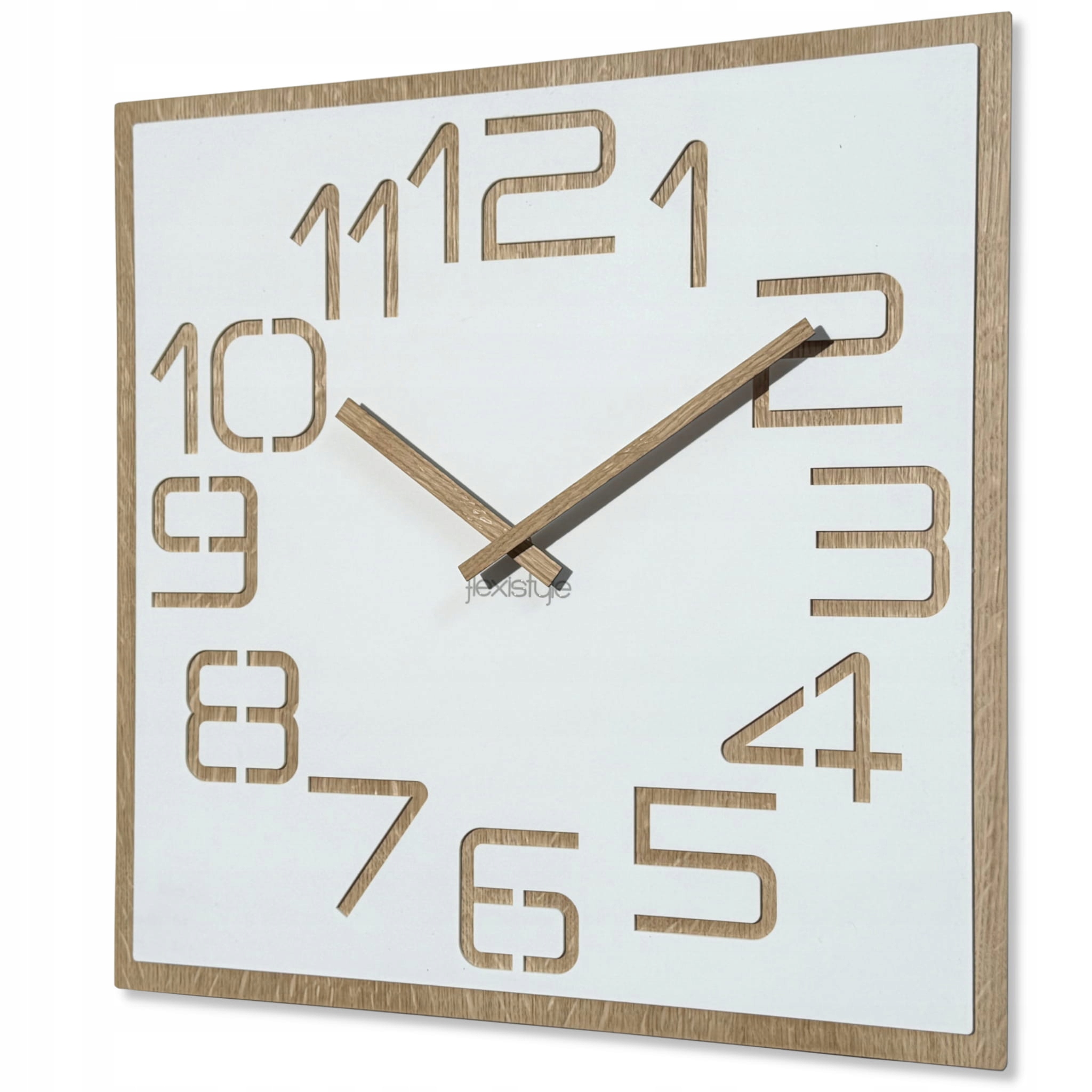 Nástěnné hodiny Digits velké dubové 50 cm bílé do obývacího pokoje tiché