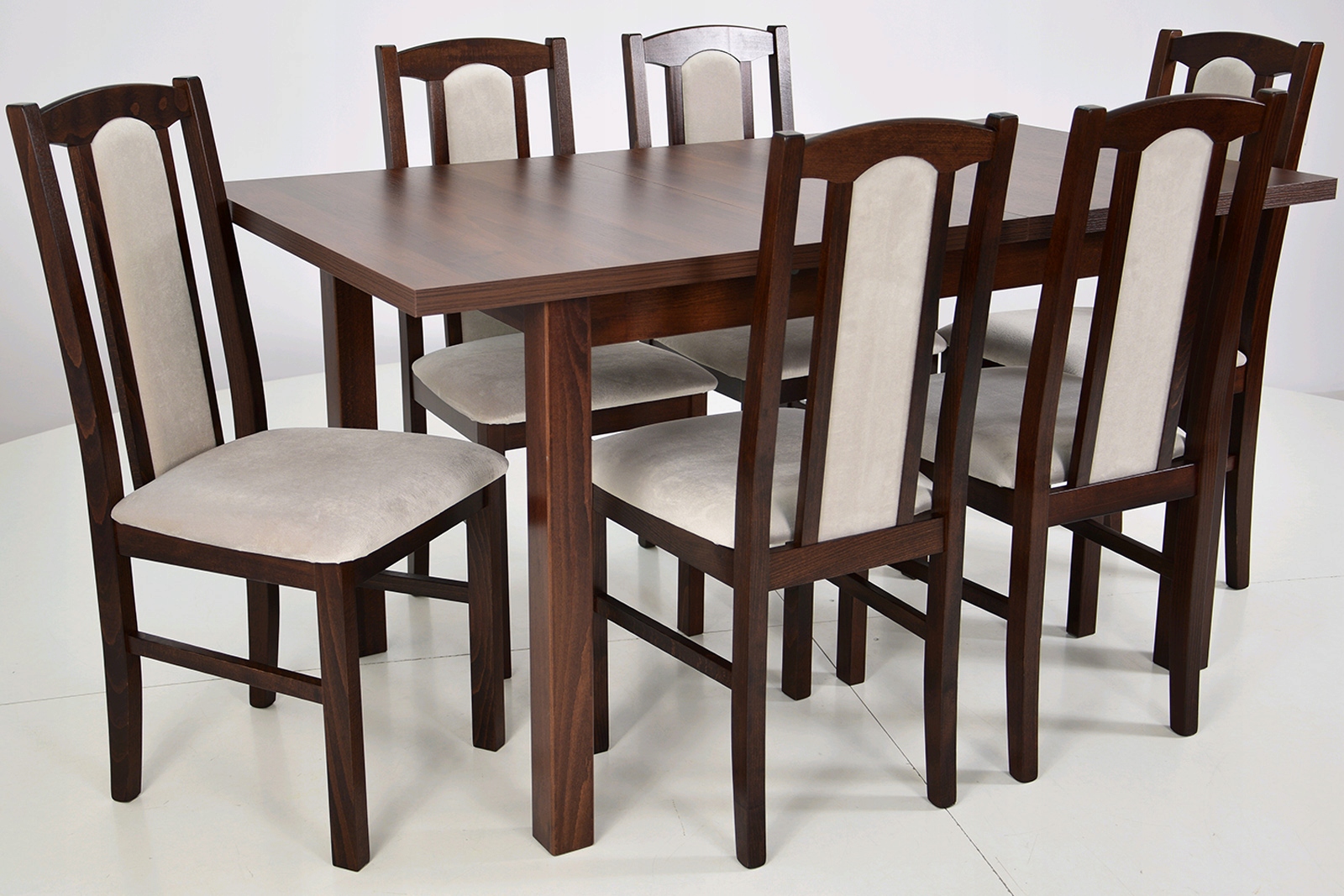 Zestaw STÓŁ do 150cm i 6 krzeseł z drewna ORZECH Kod producenta B-7 + M-5