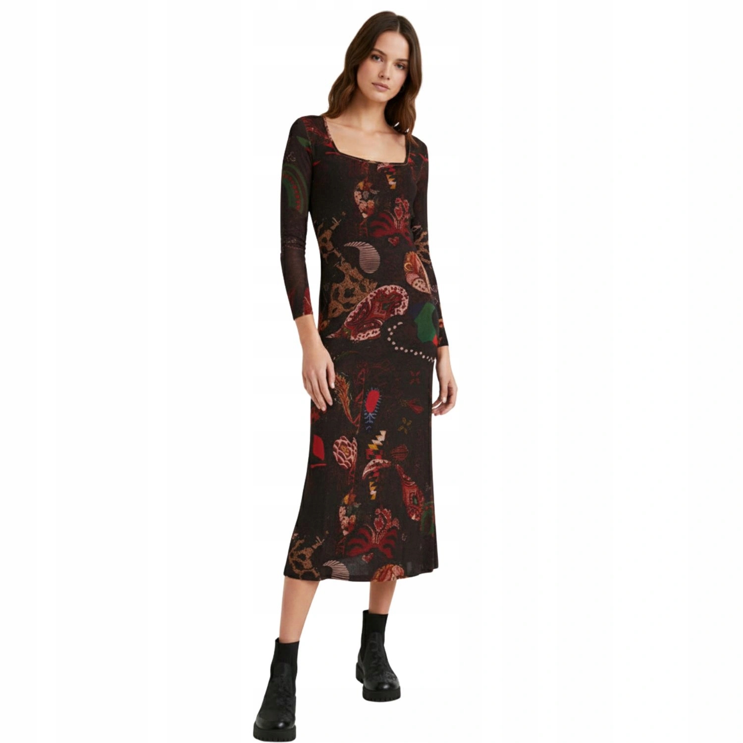 Šaty Desigual midi s dlouhým rukávem, svetrová, velikost vel.