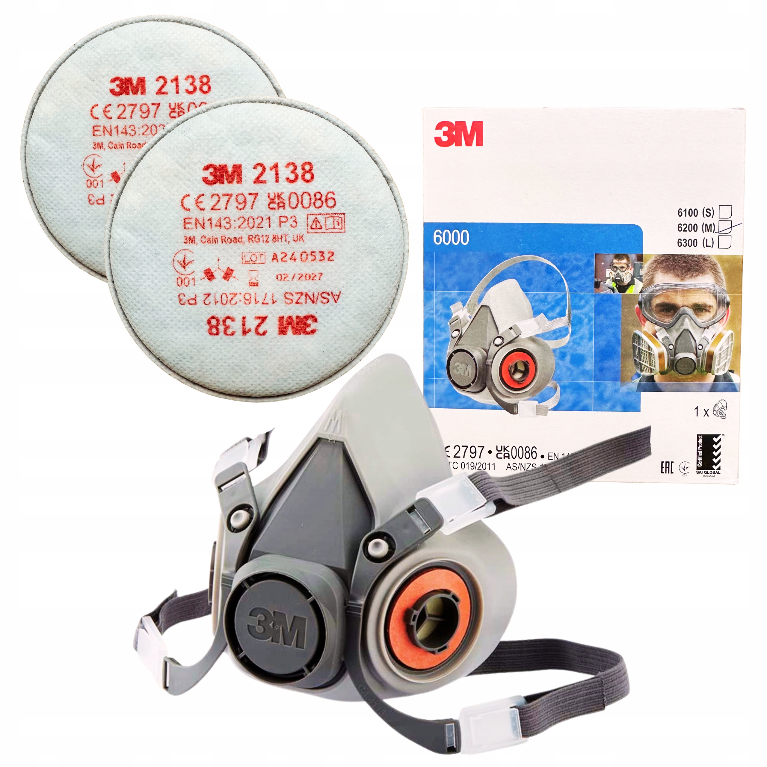 Maska 6300 lub 6200 3m komplet 2138 Filtry P3 Zestaw Ochronny Przemysł Bhp