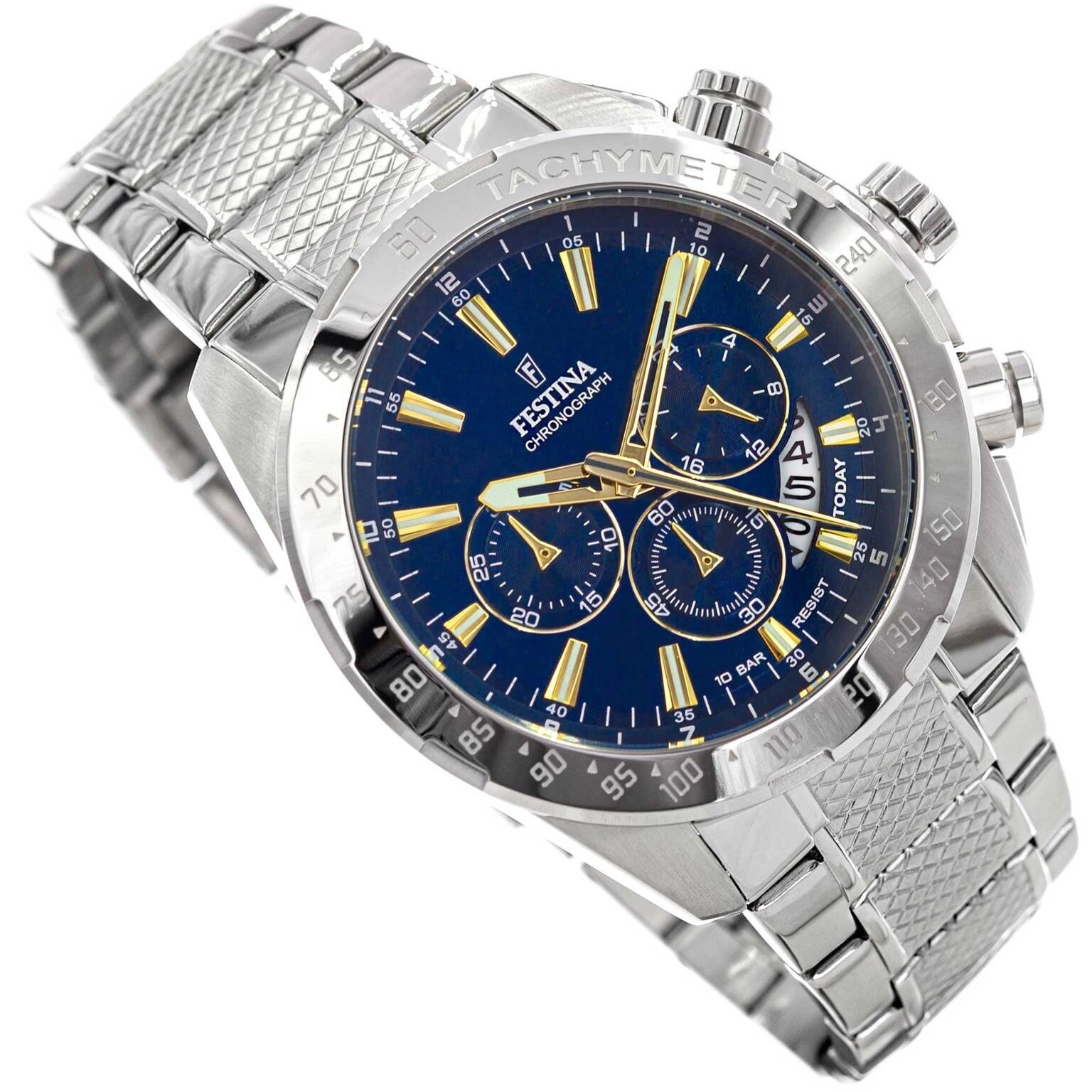 Pánské Hodinky Festina F20668/2 S Ocelovým Náramkem Datumovka, Neobrite, Stopky, Voděodolnost 100M