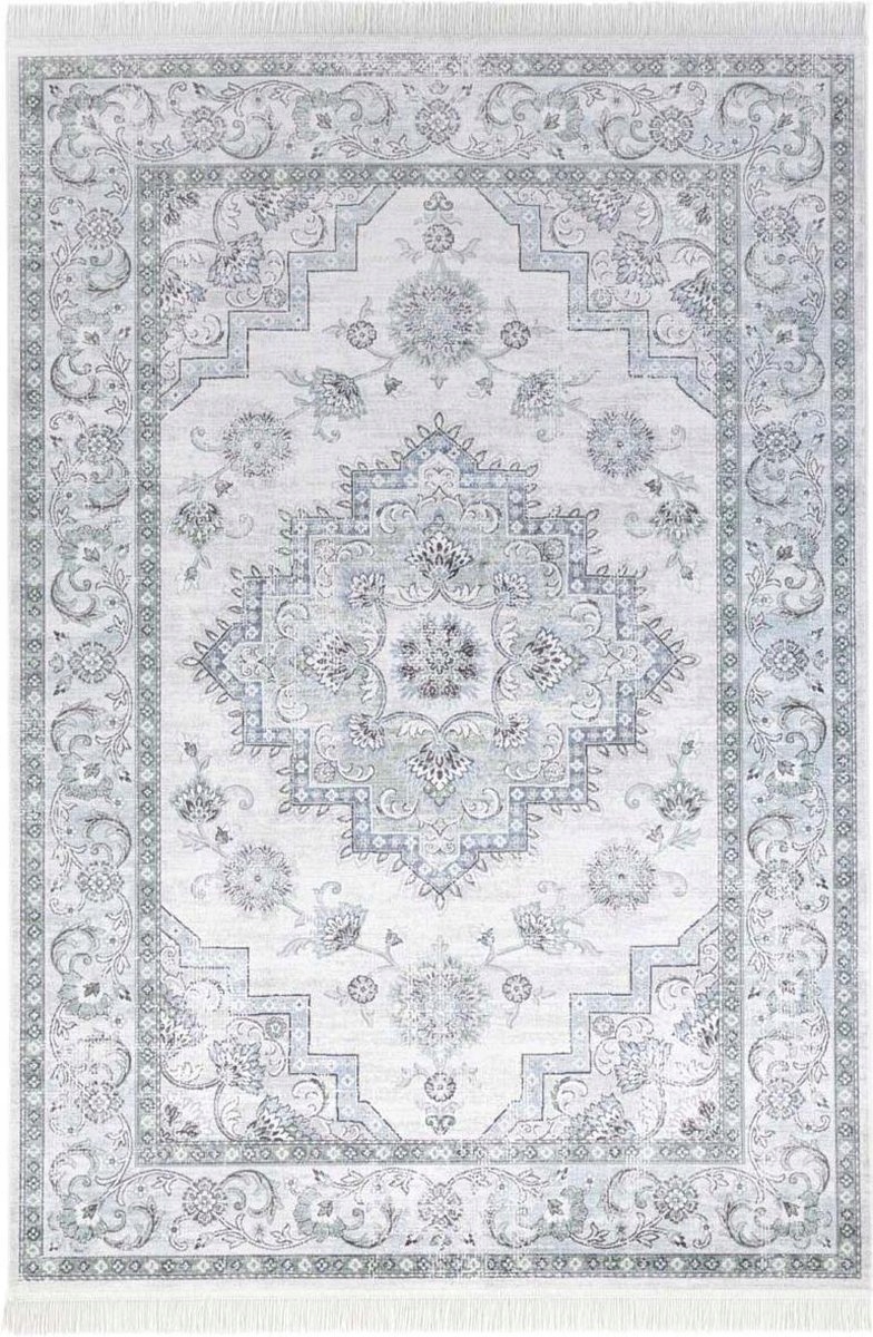 Koberec do obývacího pokoje 95x140 cm, tradiční klasický modro krémový vzor