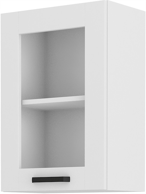 Kuchyňská skříňka 40, horní závěsná vitrína s policemi, bílá frézovaná přední část.