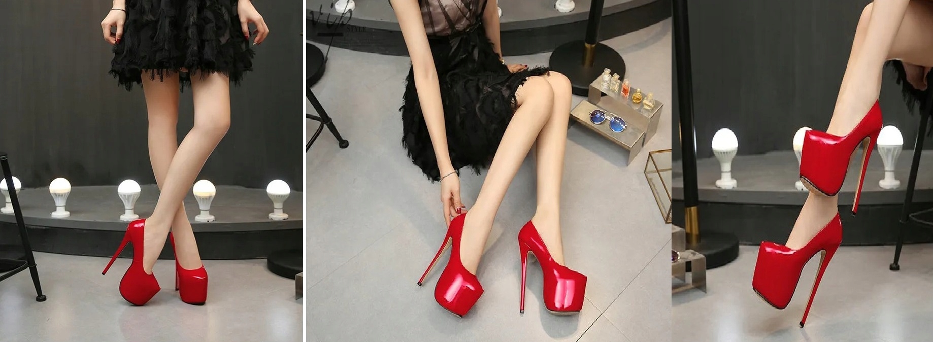 SEXY CZÓŁENKA DAMSKIE SZPILKI CZERWONE NA PLATFORMIE 18 CM SEXY POMPY r.43 Wzór dominujący inny wzór