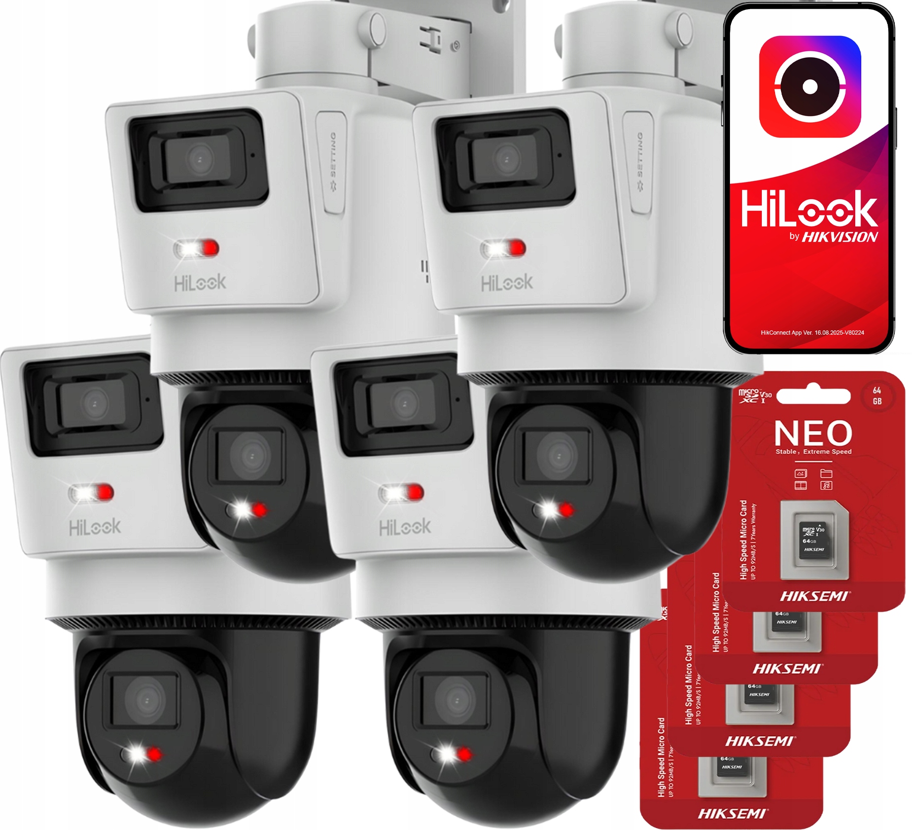 Sada 4 otočných Ip kamer HiLook Hikvision TrandemVu 4MPx PTZ-D4 64GB