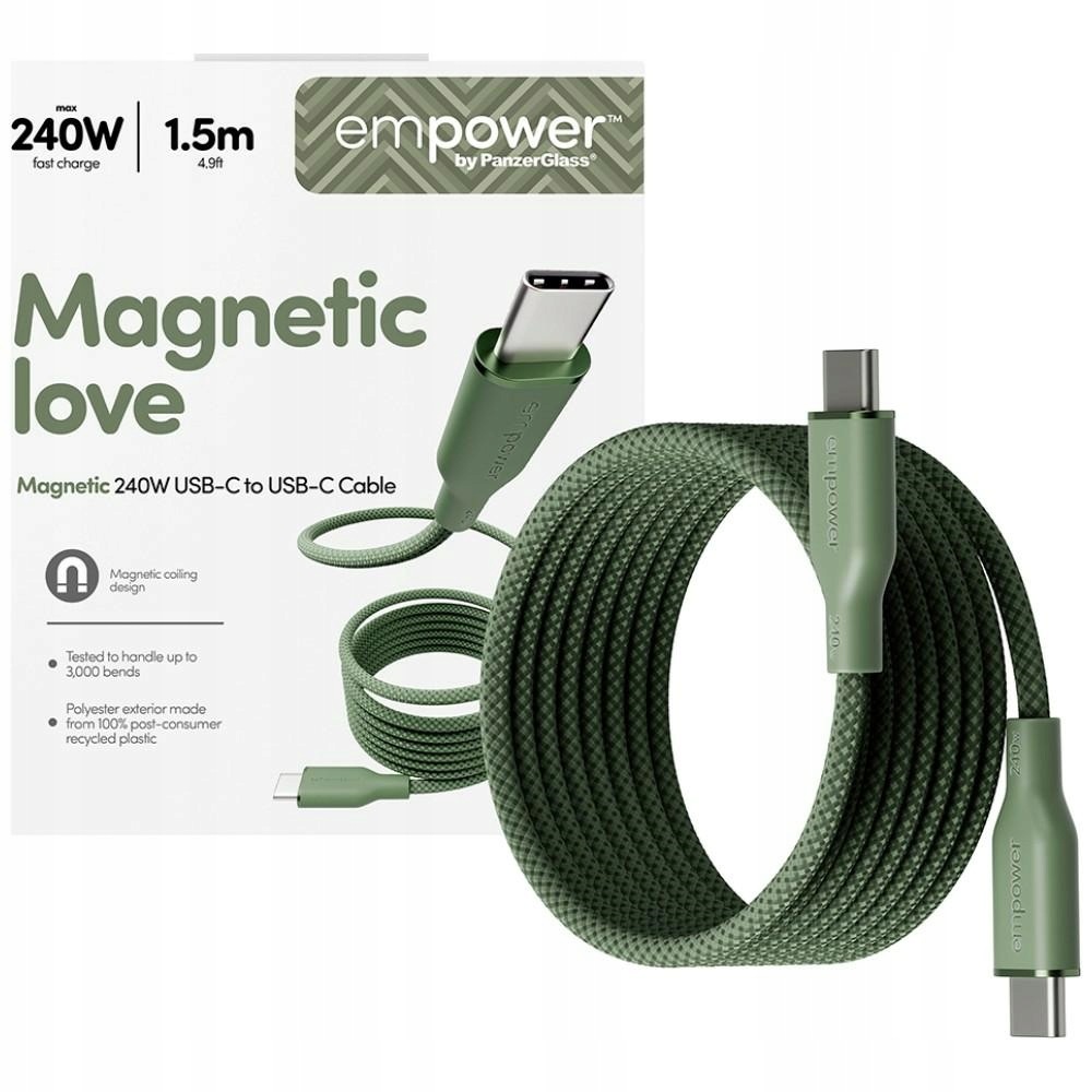 Kabel empower by PanzerGlass Magnetic 240W Usb-c do Usb-c 1.5m zielony