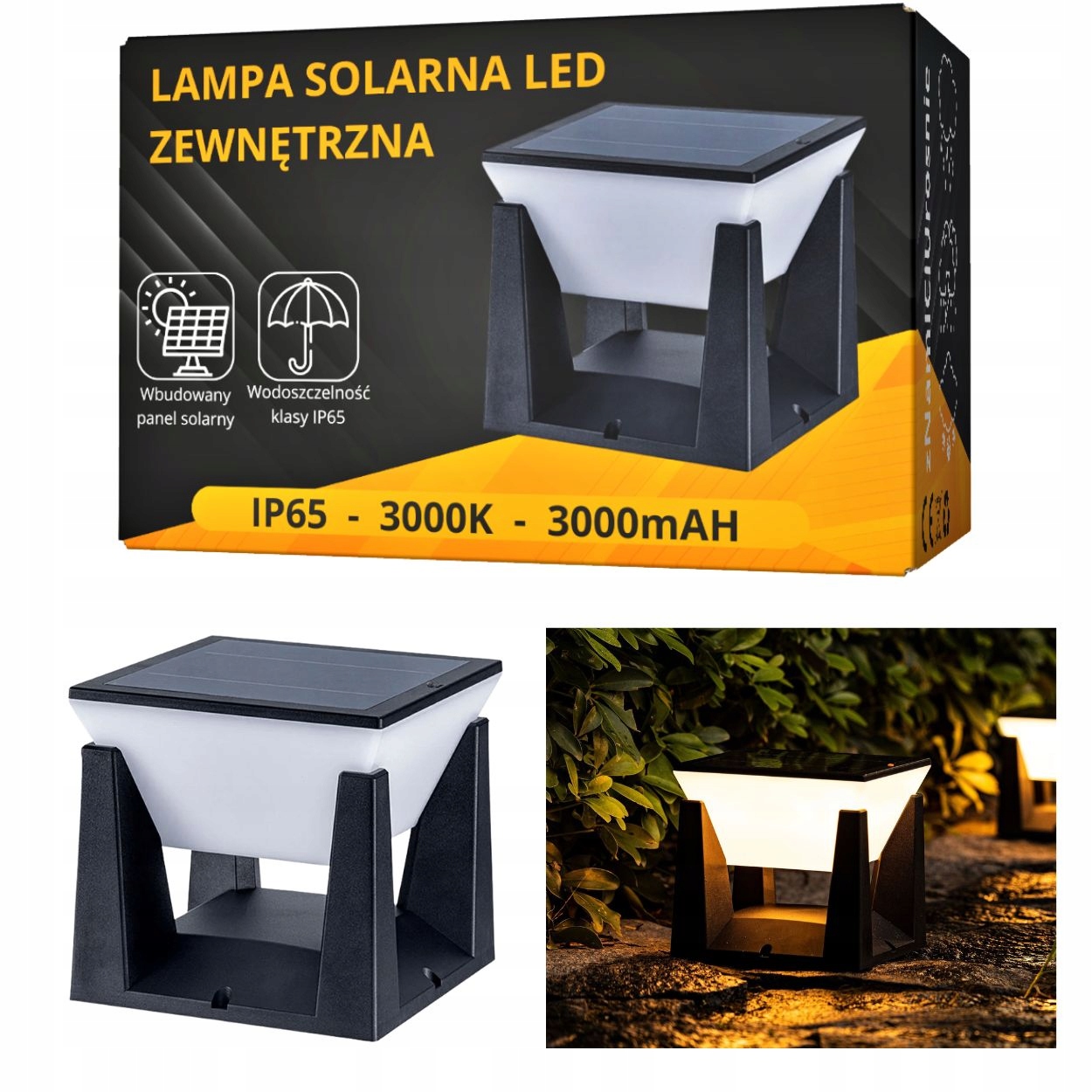Nowoczesna Lampa solarna Led ogrodowa IP65 czujnik zmierzchu 15x15