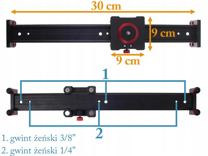 SLIDER do LUSTRZANEK DSLR i SMARTFONA 30cm Łożyska Marka E-trade