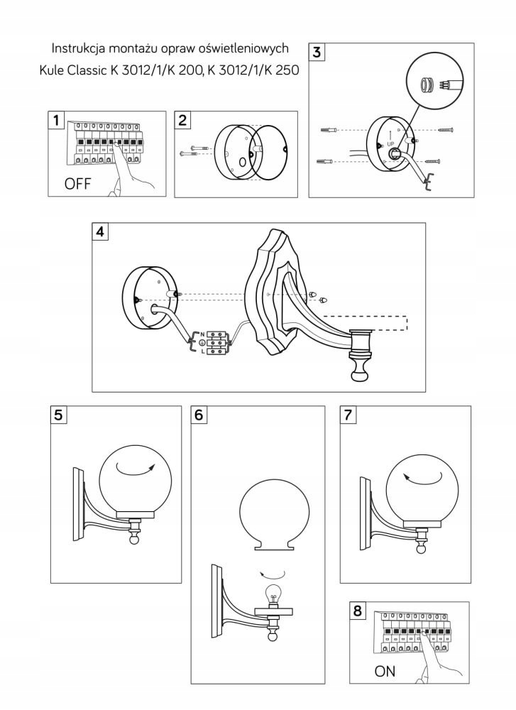 Kinkiet ogrodowy KULE CLASSIC K 3012/1/K 200 Suma Marka Su-ma