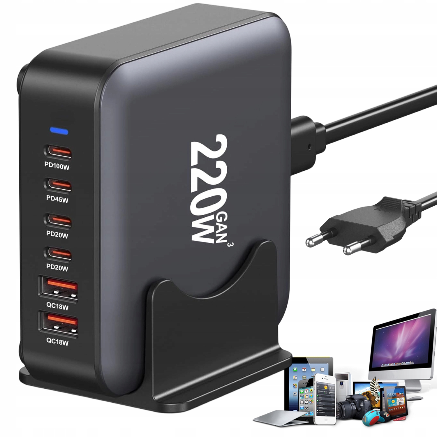 Szybka Ładowarka Do Telefonu Laptopa Usb Pd Qc Sieciowa Zasilacz GAN3 220W