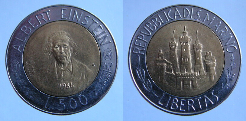 9735. SAN MARINO, 500 LIRÓW, 1984, A. EINSTEIN