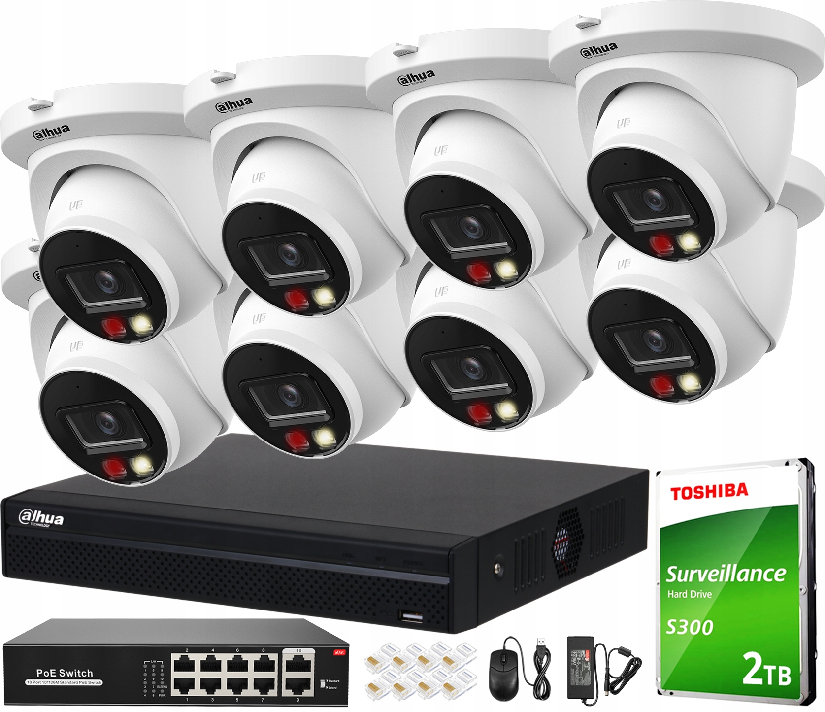 Ip monitorování Dahua Komplet 8 kamer 4MPx Rekordér Disk 2TB Detekce