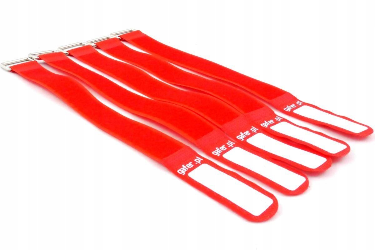 260x25 rzep opaska kablowa czerwona gafer.pl zestaw 5 sztuk