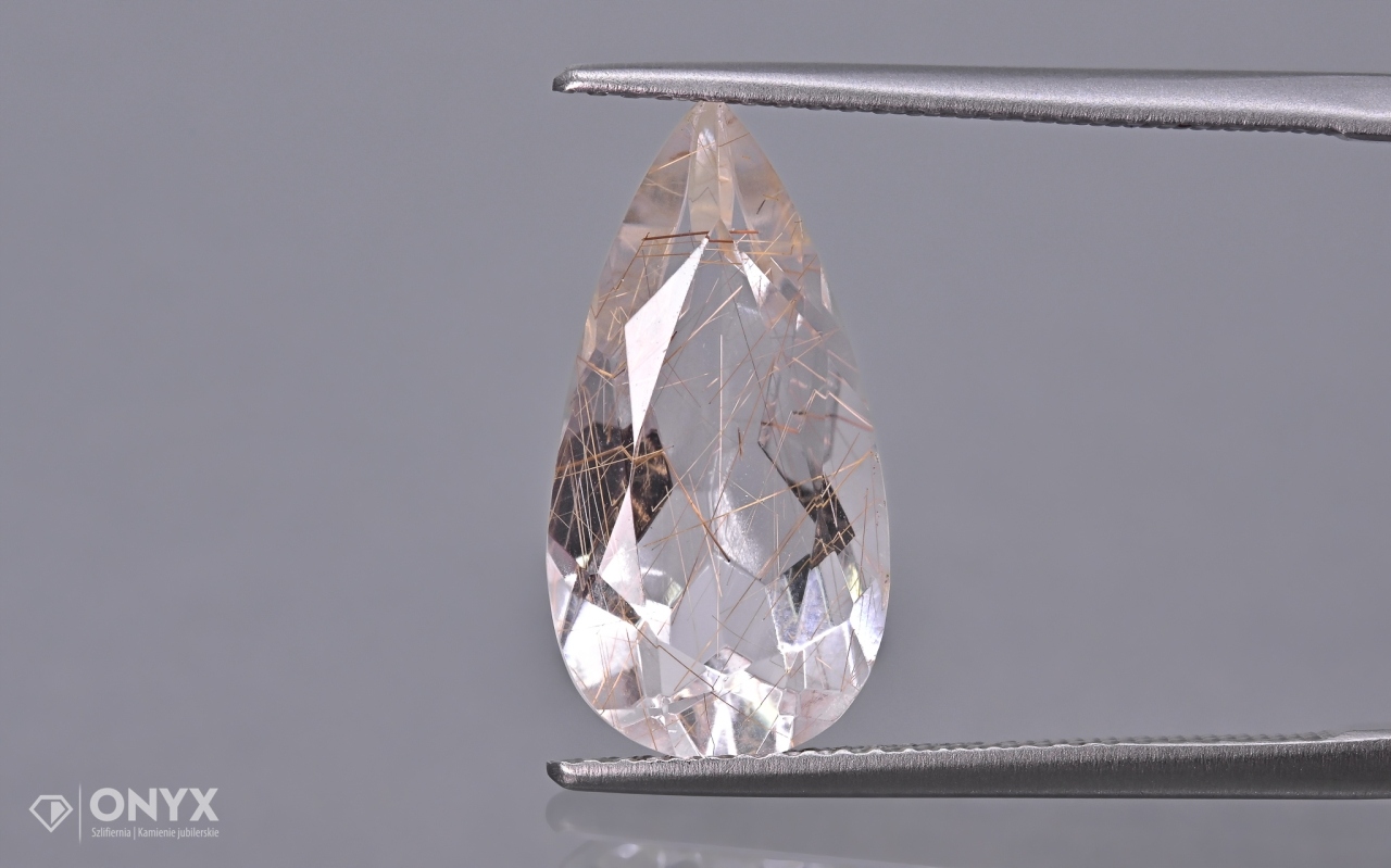 Křemen s rutilem fazetovaná slza 17x9 mm