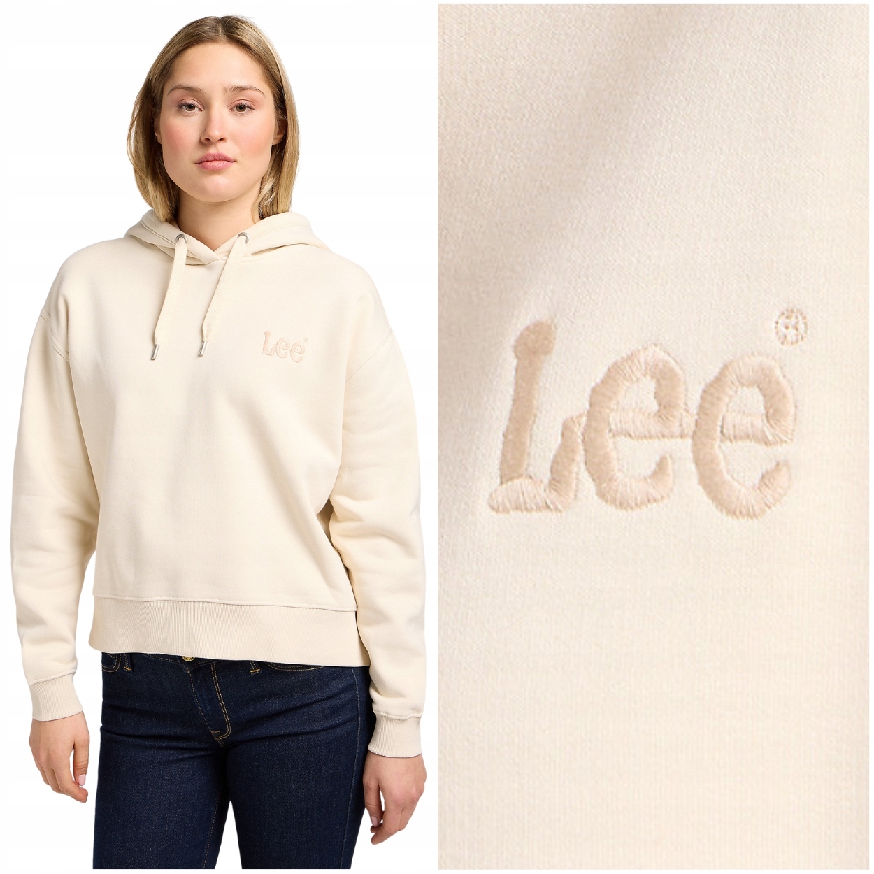 Lee Essential Hoodie volná bílá dámská bavlněná mikina s kapucí s logem L