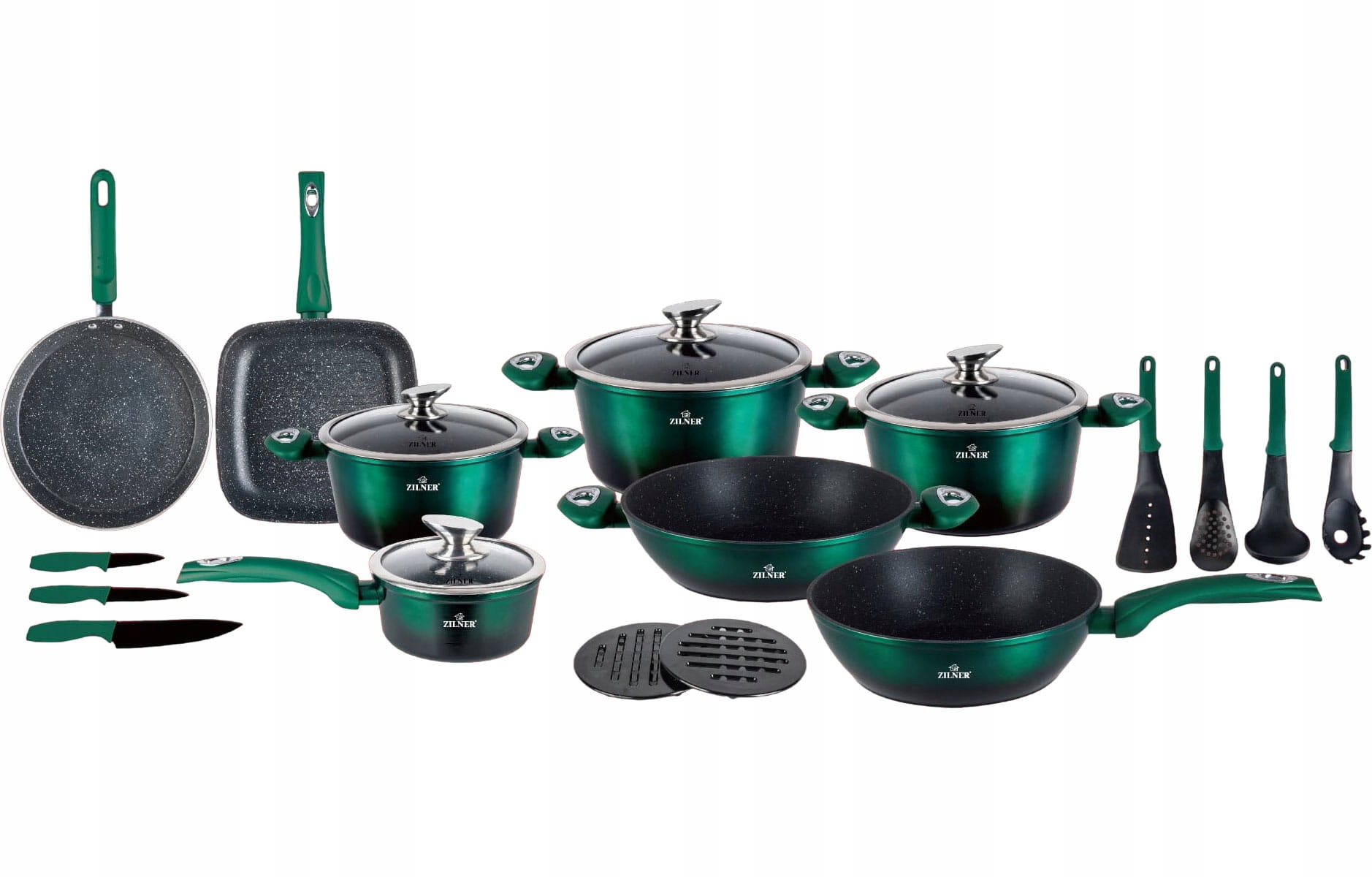 Komplet garnków z powłoką marmurową 21 ele. ZILNER Emerald Noir ZL-8542