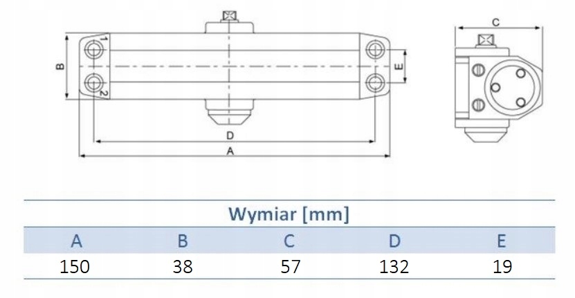 SAMOZAMYKACZ DO DRZWI 45 kg Z BLOKADĄ OTWARCIA ZAMYKACZ Z RAMIENIEM Zastosowanie uniwersalne