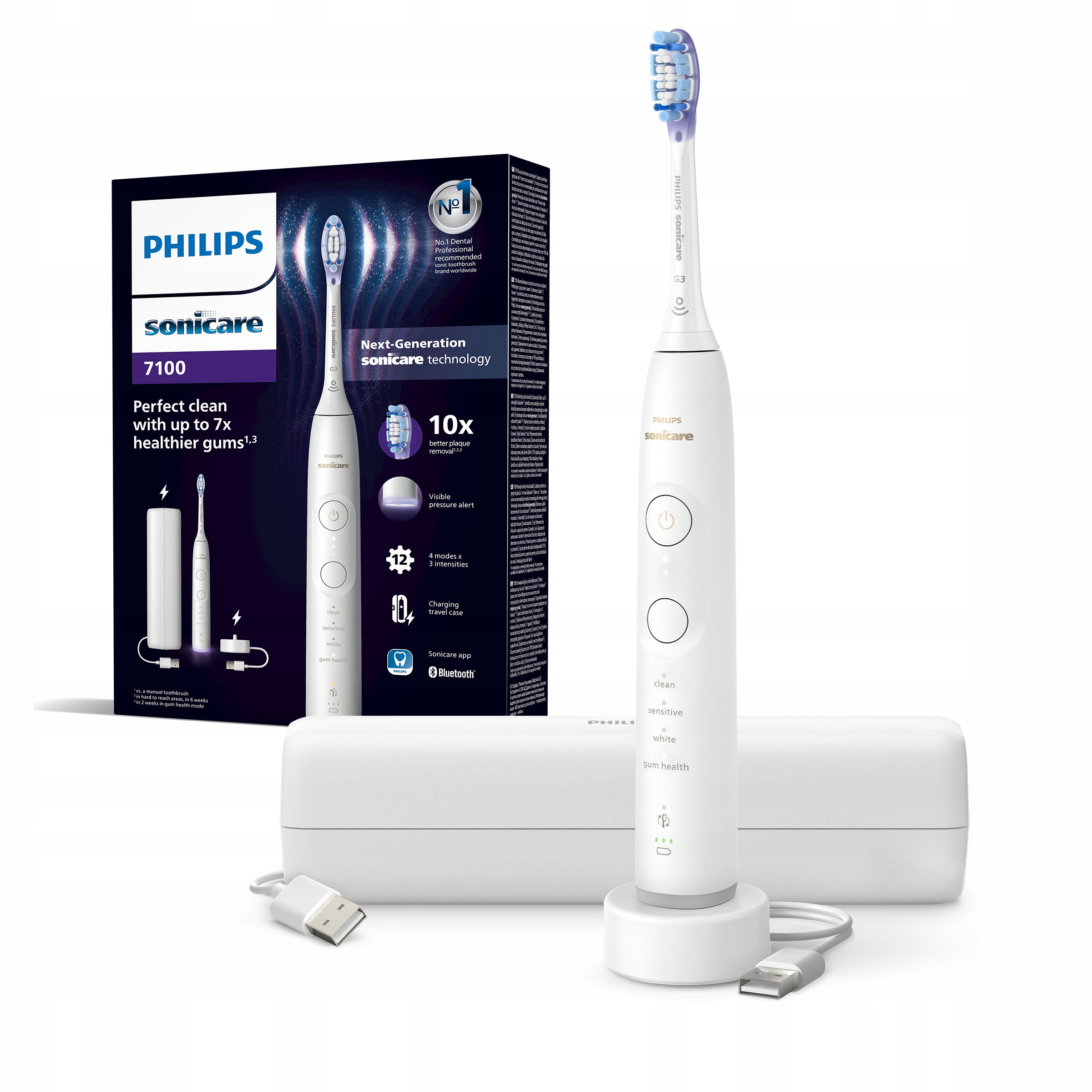 Philips Sonicare 7100 szczoteczka soniczna z aplikacją etui biała HX7420/01