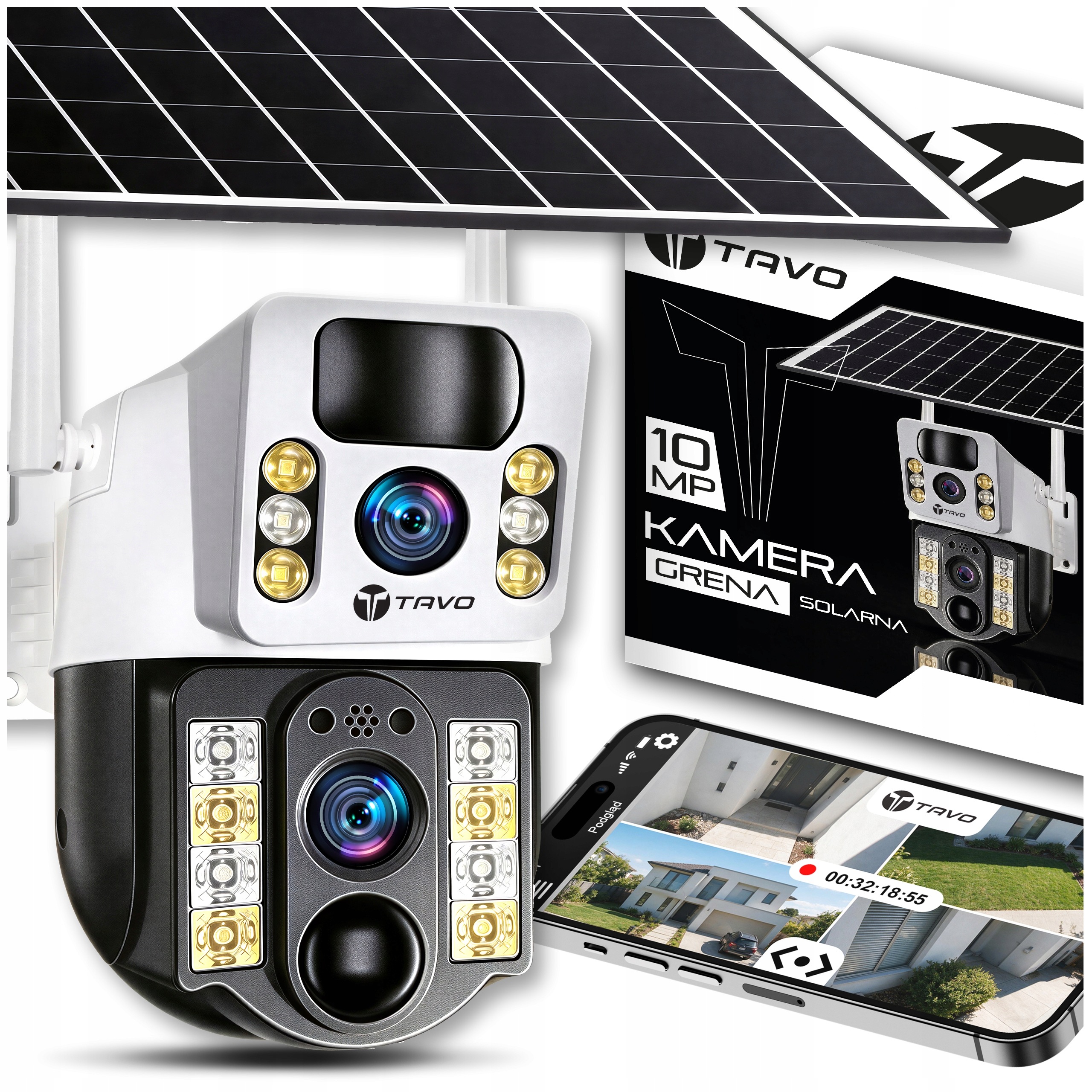 Kamera Solarna Obrotowa 2 Obiektywy 10MPx 4G Lte Zewnętrzna Bezprzewodowa